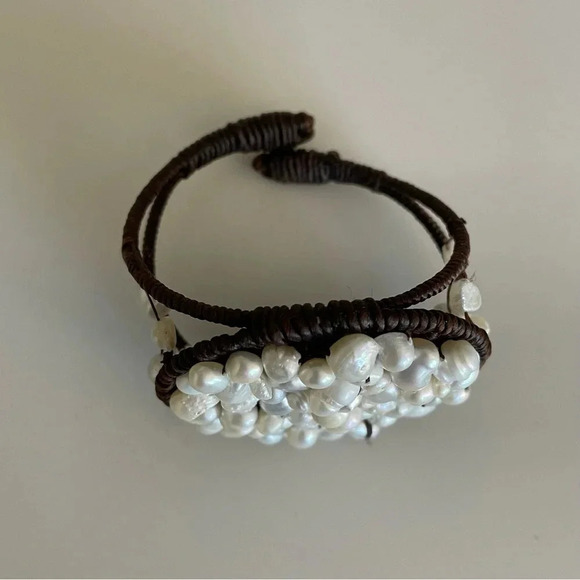 Freshwater Pearl Embroidered Bracelet Fiber Wrapped and Pearl Covered Statement - Picture 8 of 11